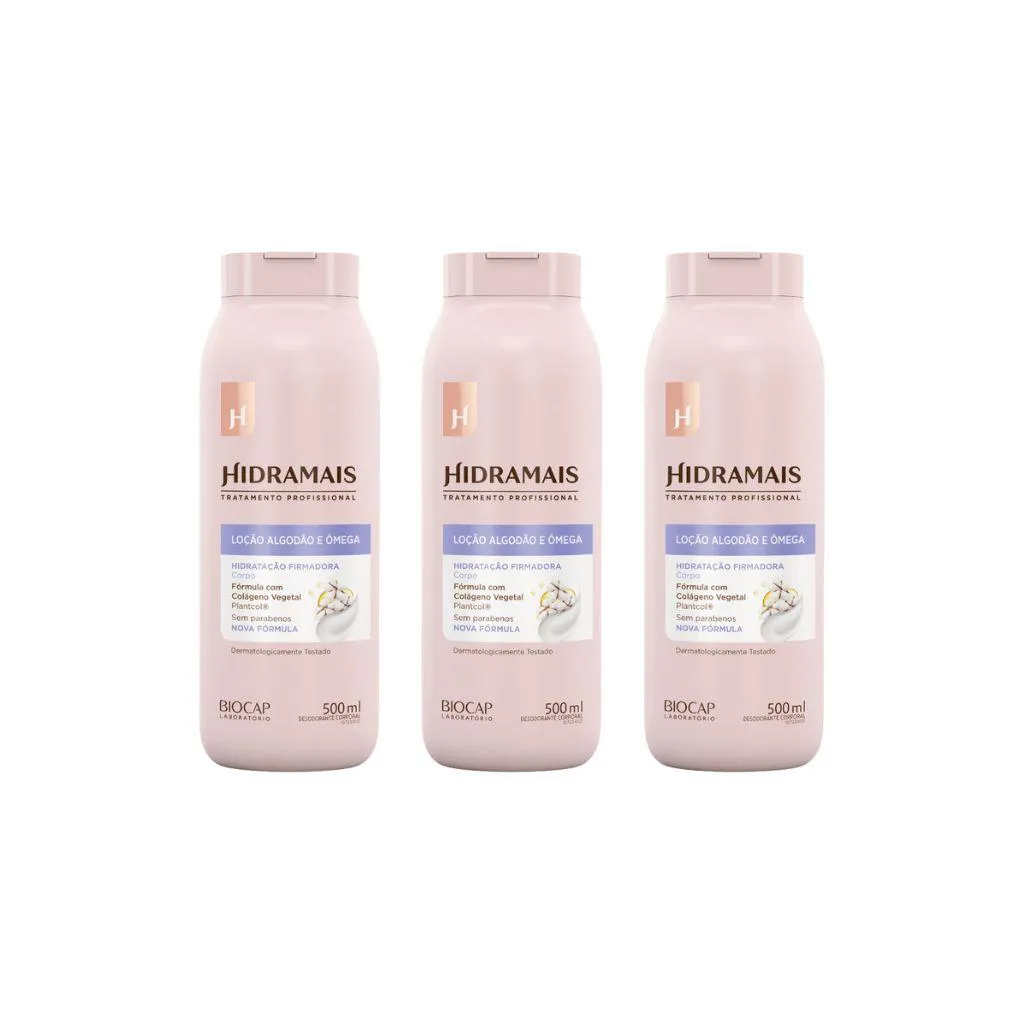 HIDRATANTE CORPORAL HIDRAMAIS 500ML ALGODAO/OMEGA-KIT C/ 3UN