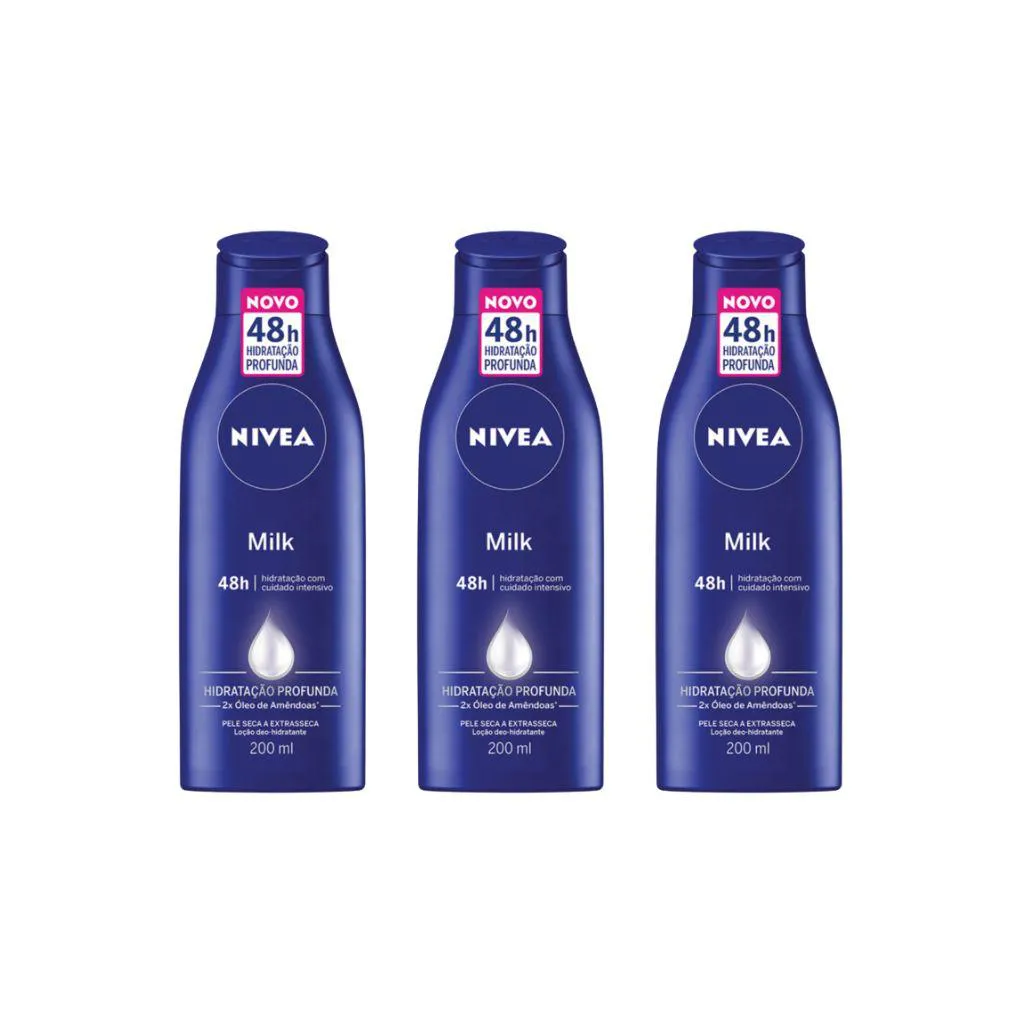 HIDRATANTE CORPORAL NIVEA 200ML MILK EXTRA SECA - KIT C/ 3UN
