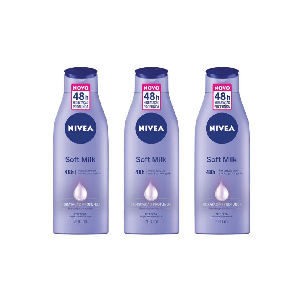 HIDRATANTE CORPORAL NIVEA 200ML SOFT MILK PELE SECA - KIT3UN
