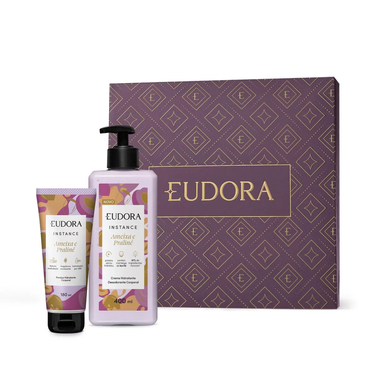 Combo Presente Instance Ameixa E Praliné: Creme Corporal 400Ml + Fondue Hidratante Desodorante Corporal 180Ml + Caixa Presenteável