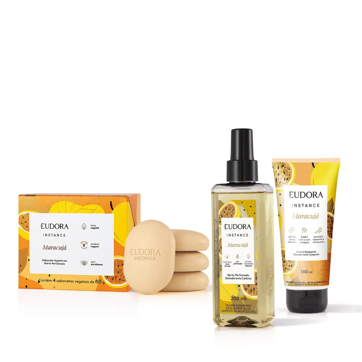 Combo Instance Maracujá: Spray Colônia 200Ml + Creme Corporal 180Ml + Sabonete Em Barra 4X80G