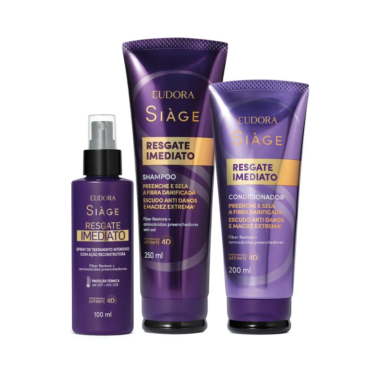 Combo Siàge Resgate Imediato: Shampoo 250Ml + Condicionador 200Ml + Leave-In 100Ml