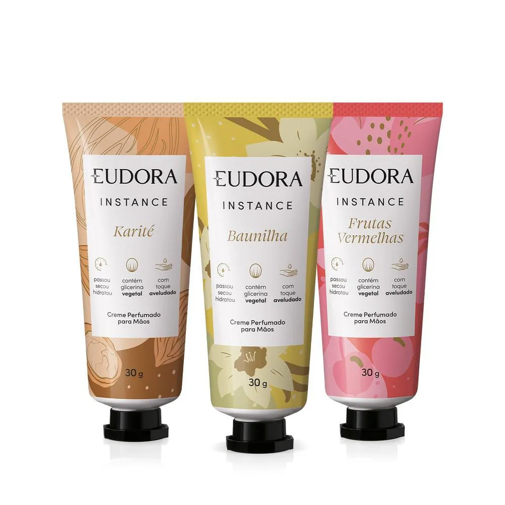 Combo Instance Creme Para Mãos: Baunilha 30G + Frutas Vermelhas 30G + Karité 30G