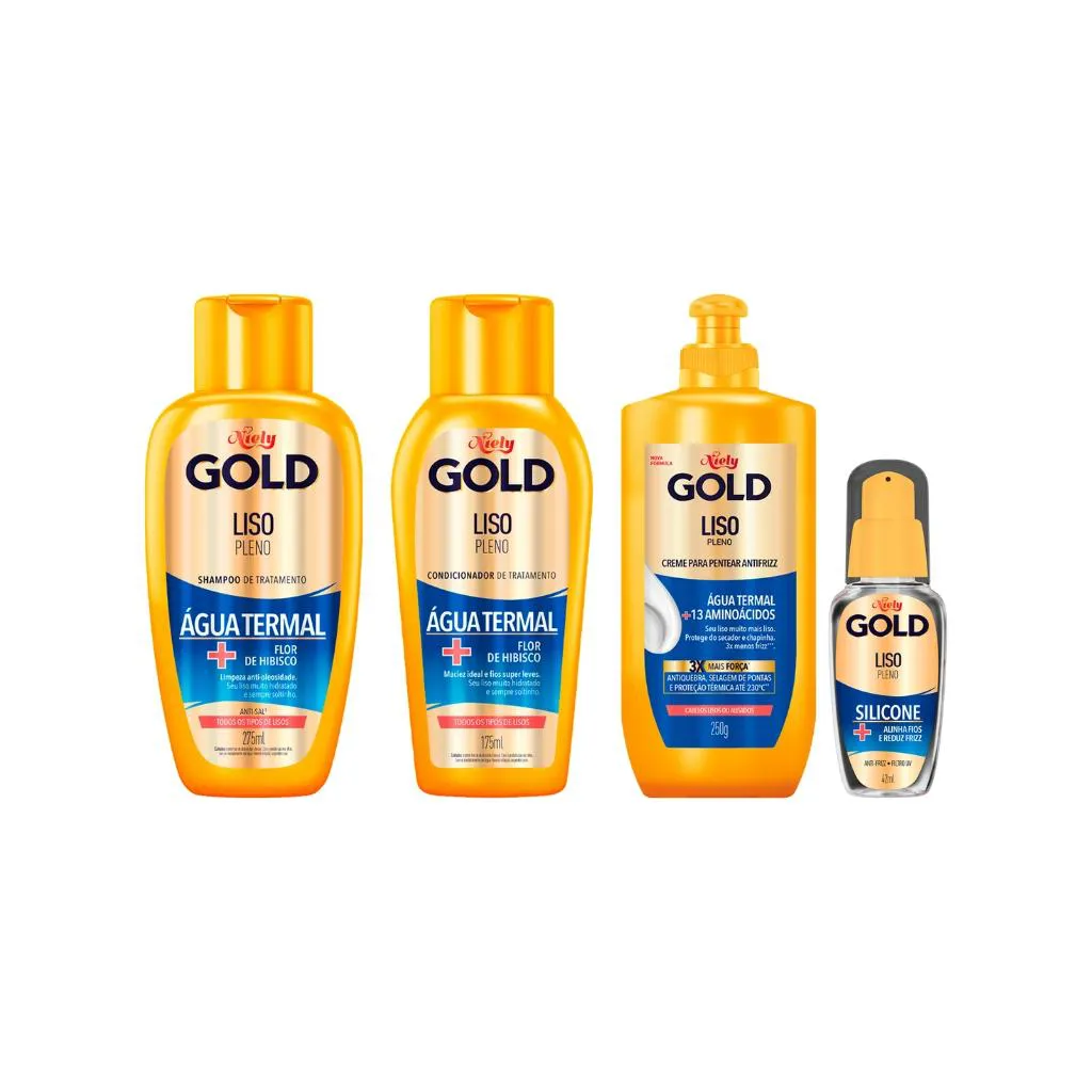 KIT NIELY GOLD LISO PLENO SHAMPOO+COND +PENTEAR +SILICONE