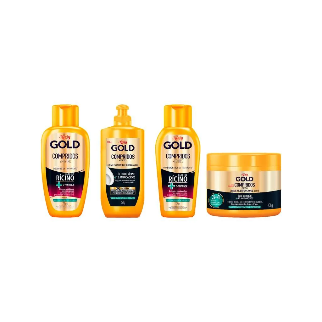 KIT NIELY GOLD COMPRIDOS SHAMPOO+COND+CR PENTEAR+MASC