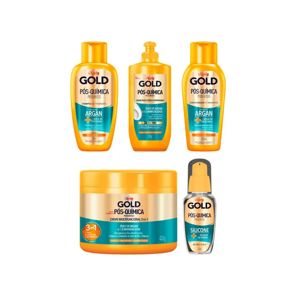 KIT NIELY GOLD POS QUIMICA SHAMPOO+COND+PENTEAR+MASC+SILIC