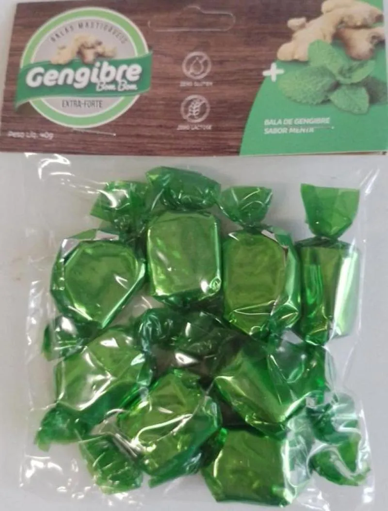 BALA BOMBOM DE GENGIBRE MASTIGáVEL 40G MENTA GENGIBRINHA