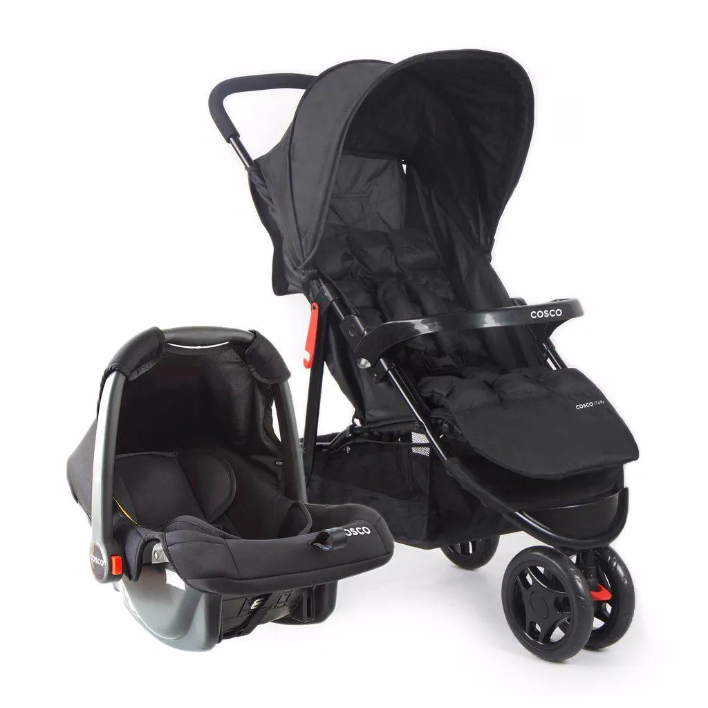 CARRINHO COM BEBê CONFORTO TRAVEL SYSTEM TOFFY COSCO PRETO ABSOLUTO