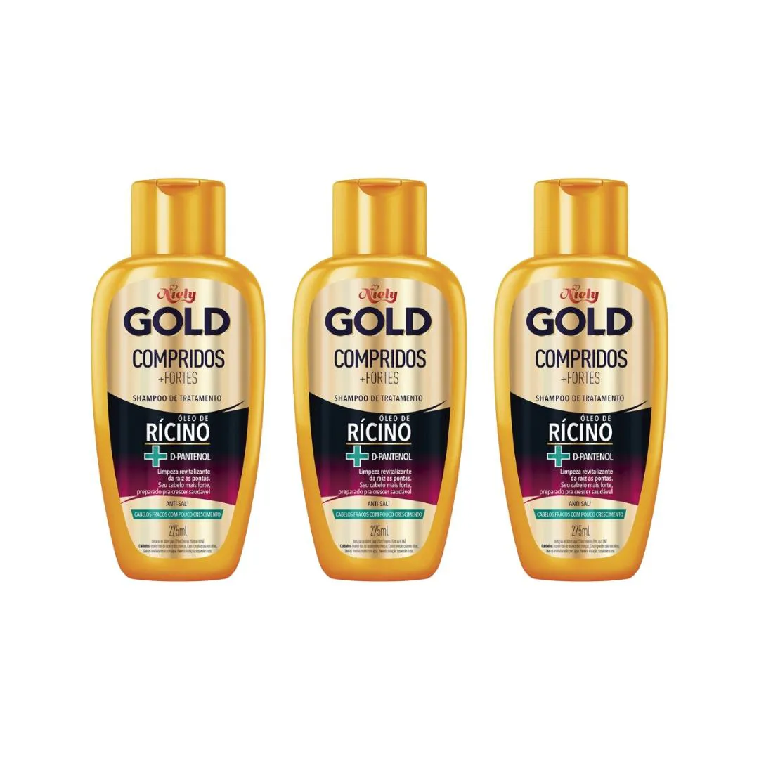 SHAMPOO NIELY GOLD 275ML COMPRIDOS + FORTES - KIT C/3UN
