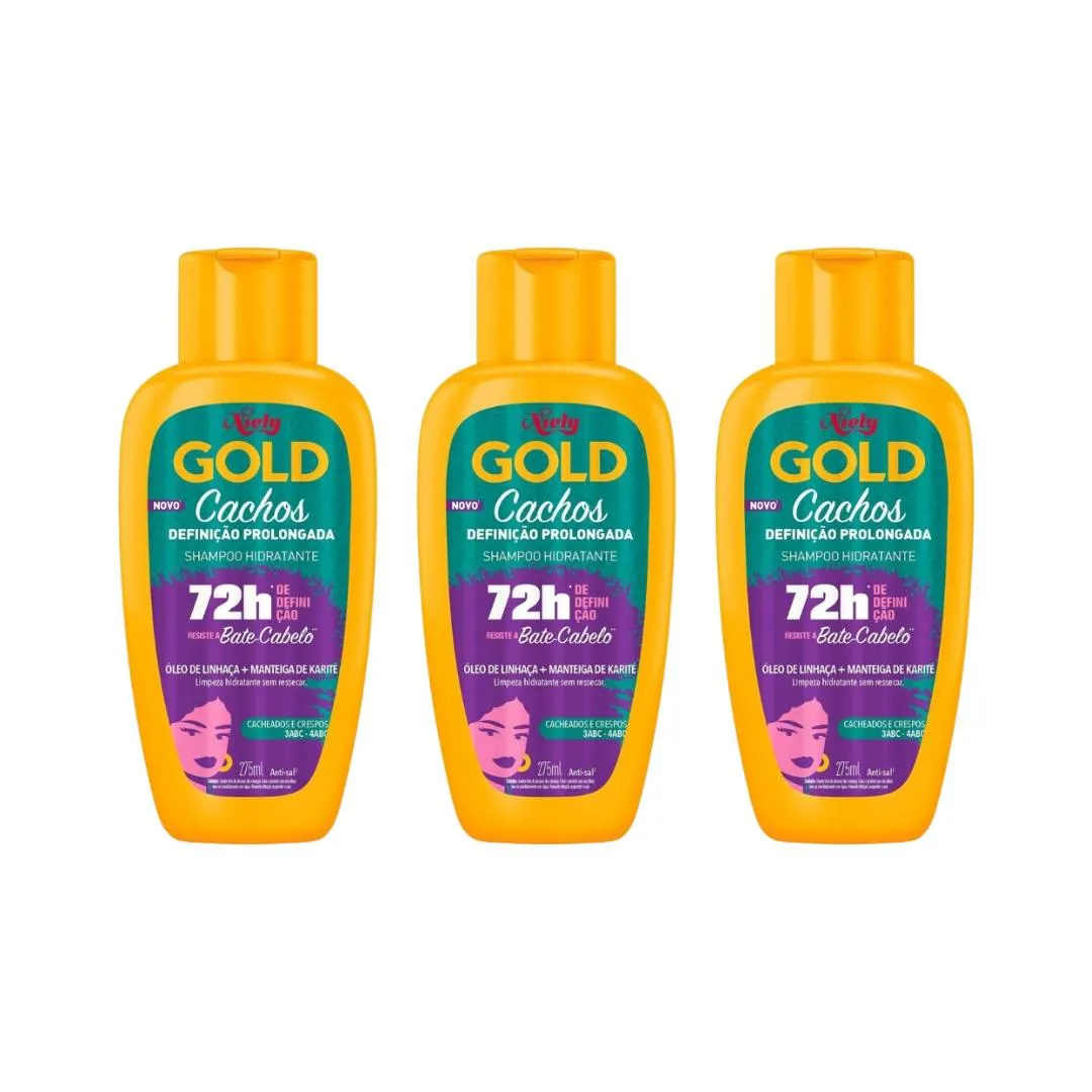 SHAMPOO NIELY GOLD 275ML CACHOS DEFINIçAO PROLONGADA- 3UN