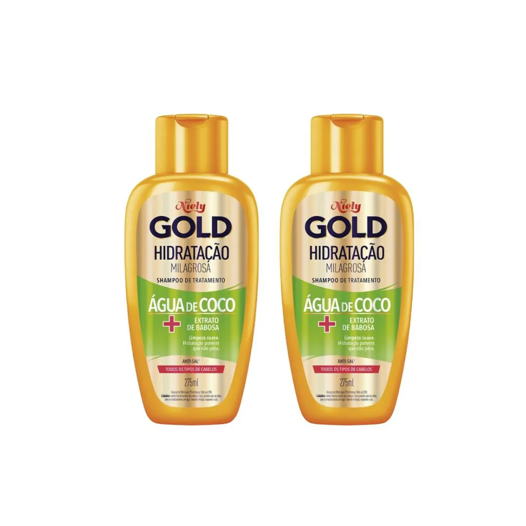 SHAMPOO NIELY GOLD 275ML AGUA COCO HIDRATAçãO - KIT C/2UN