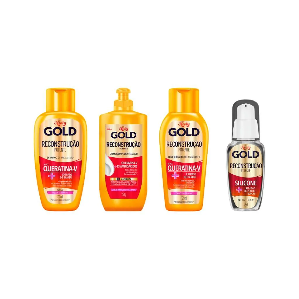 KIT NIELY GOLD QUERATINA SHAMPOO+COND+PENTEAR+SILICONE