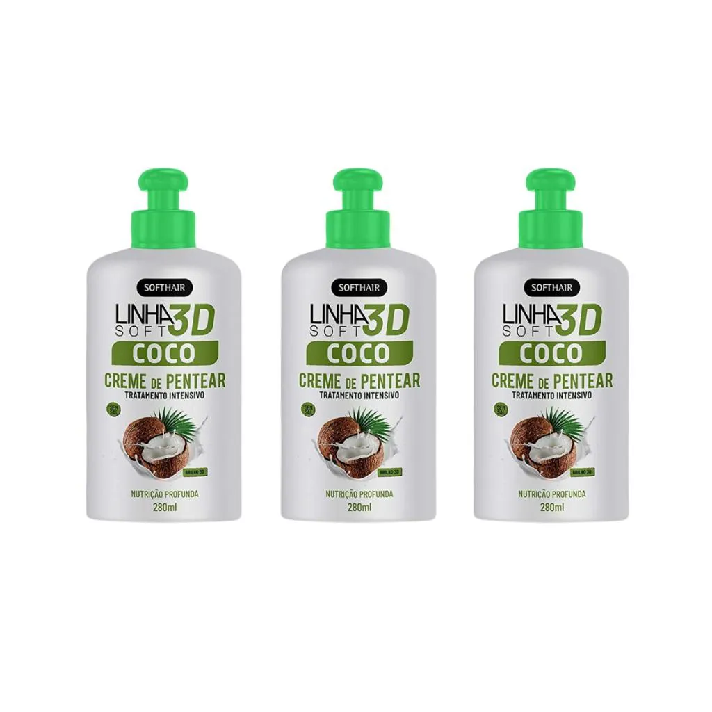 CREME PARA PENTEAR SOFT HAIR 280ML COCO 3D - KIT C/ 3UN