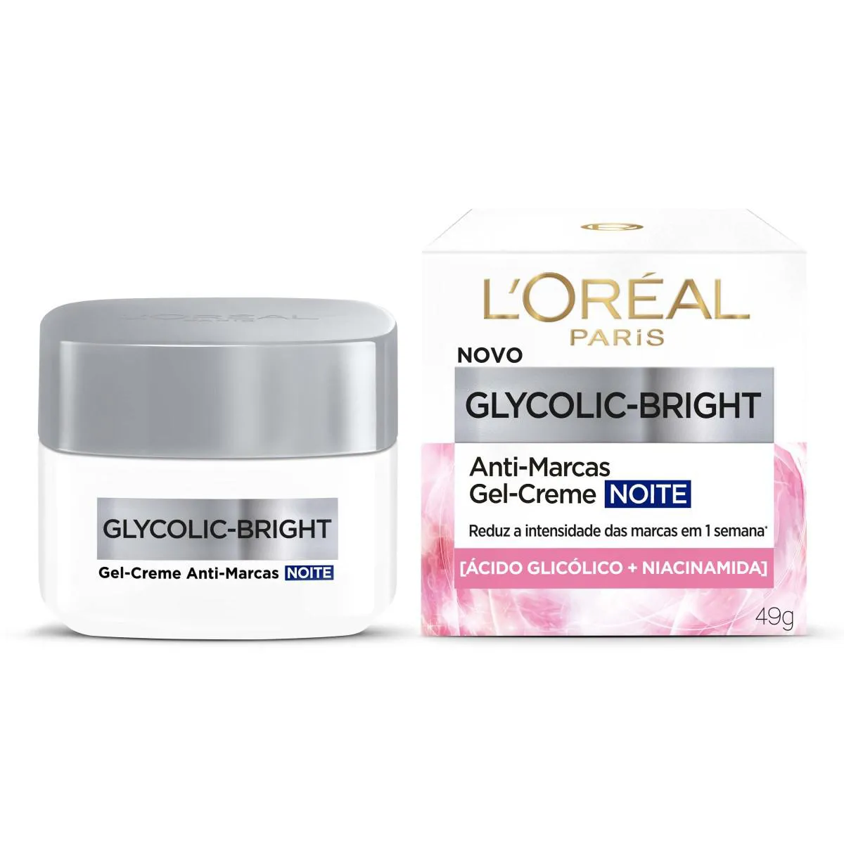 Gel-Creme Facial Anti-Marcas Noite L'oréal Paris Glycolic Bright 49g