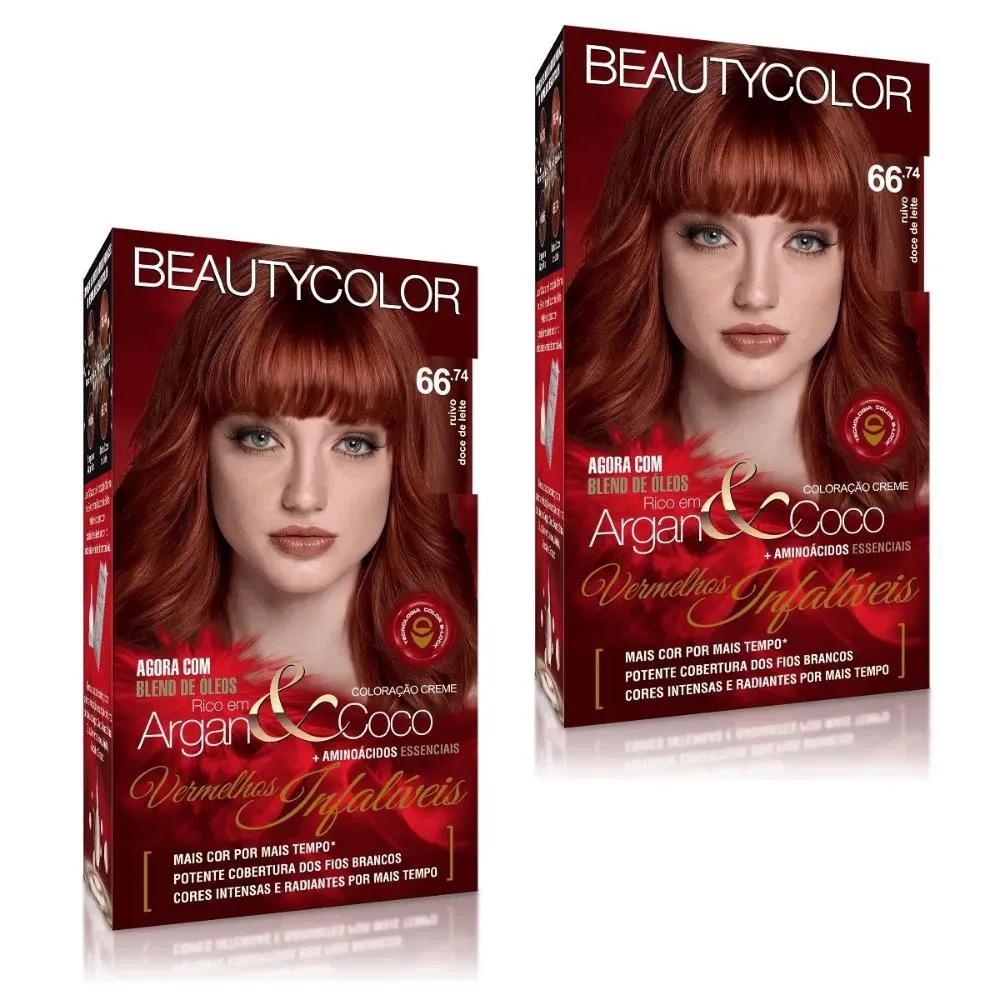 TINTURA BEAUTY COLOR 66.74 RUIVO DOCE DE LEITE (KIT C/02 UN)