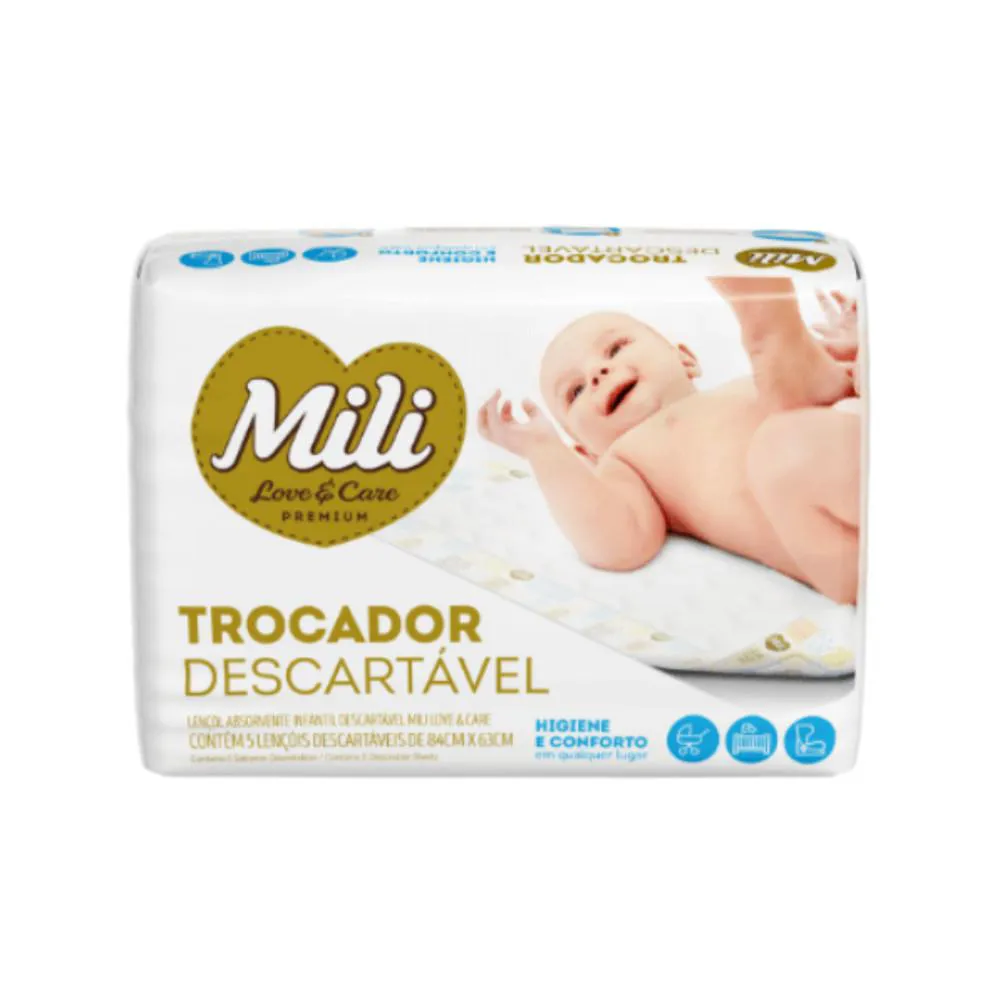 TROCADOR ABSORVENTE MILI INFANTIL PACOTE COM 5 UNIDADES