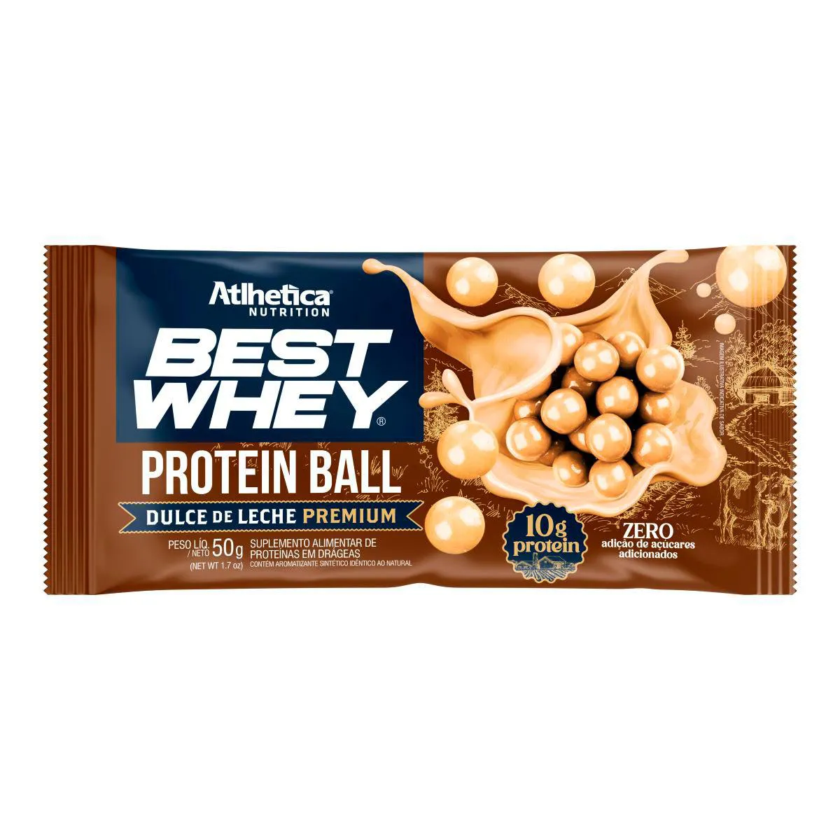 Protein Ball Best Whey Bar Athletica Nutrition 10g Protein Doce de Leite Premium 50g