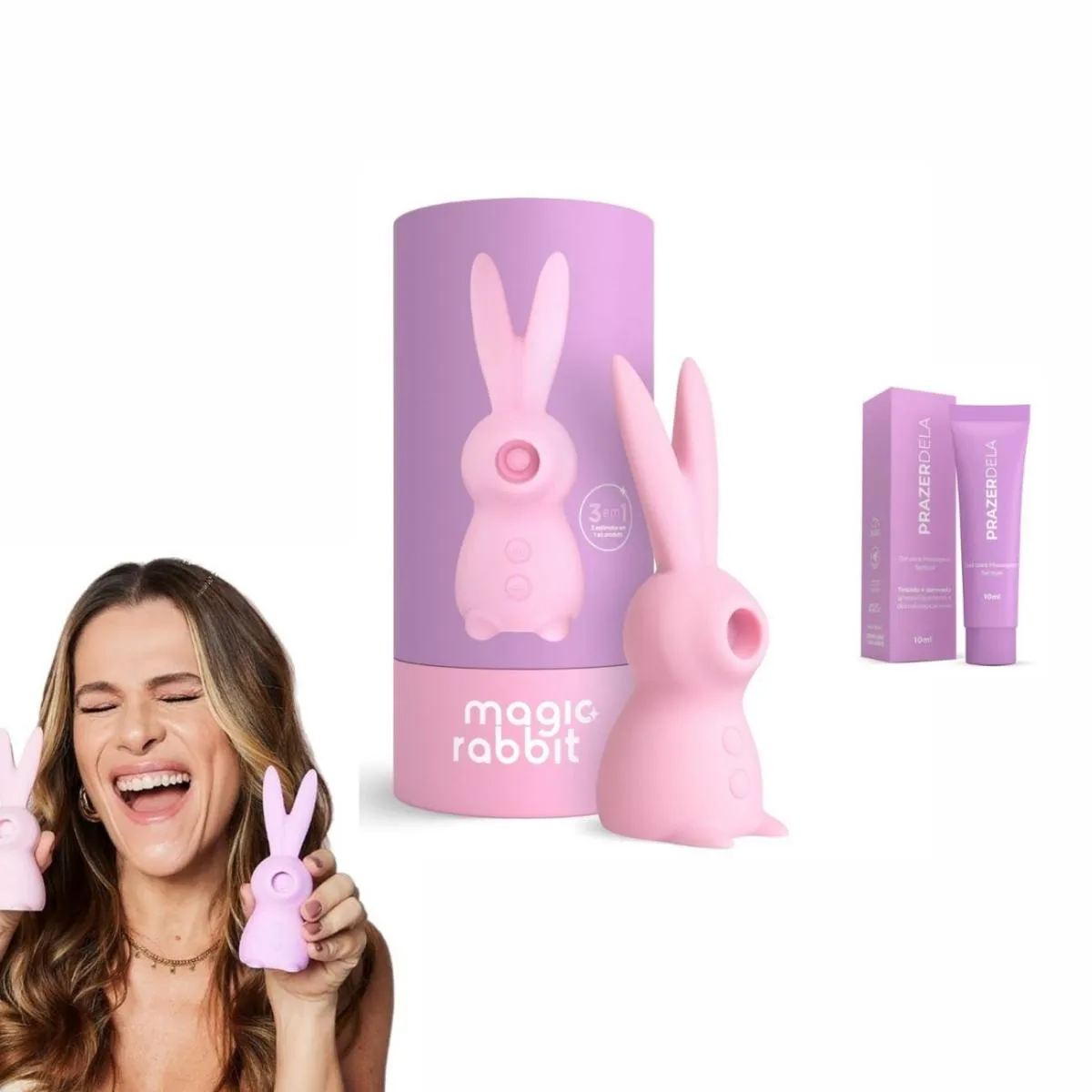 VIBRADOR FEMININO INGRID GUIMARãES MAGIC RABBIT ROSA + GEL