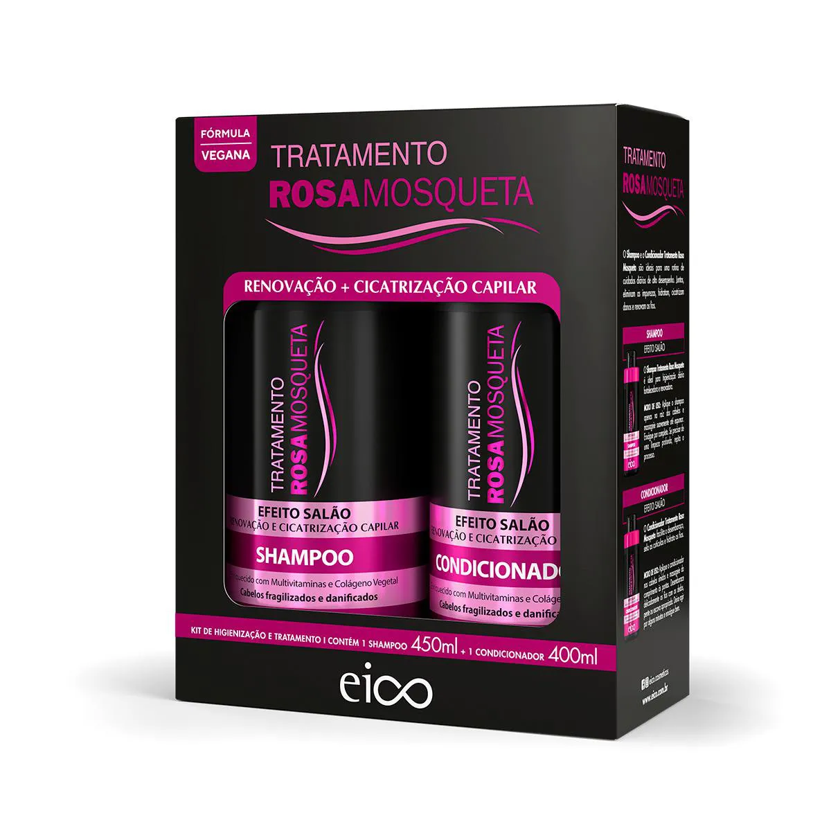 Kit Eico Rosa Mosqueta Efeito Salão Shampoo 450ml + Condicionador 400ml