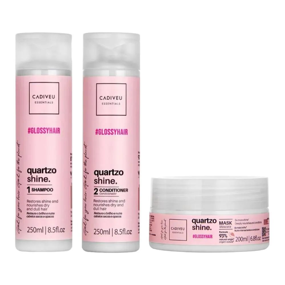 CADIVEU KIT ESSENTIALS QUARTZO SHINE SHAMPOO 250ML, CONDICIONADOR 250ML, MáSCARA 200ML