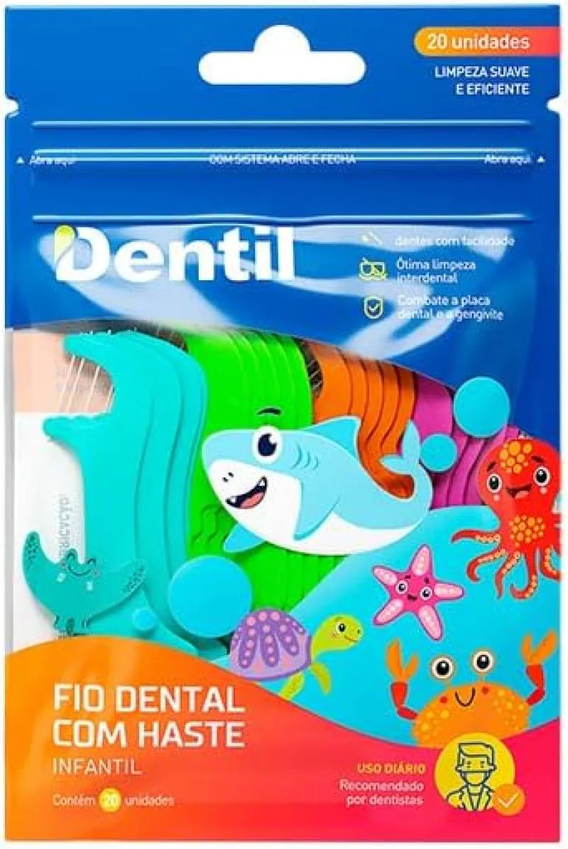 DENTIL FIO DENTAL KIDS COM HASTE 20 UNIDADES