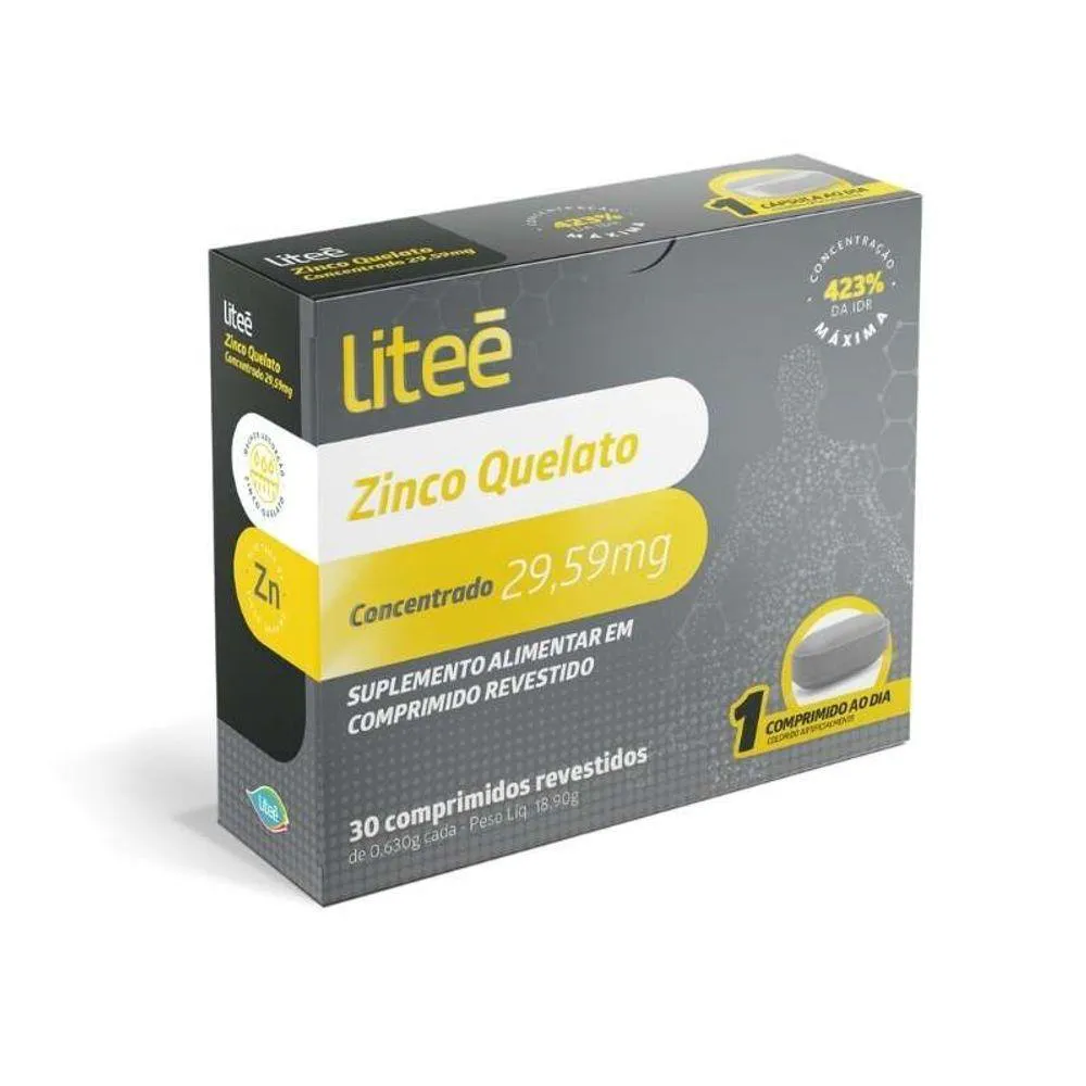 ZINCO QUELATO CONCENTRADO 29,59MG - 30 COMPRIMIDOS REVESTIDOS - 423% DA IDR