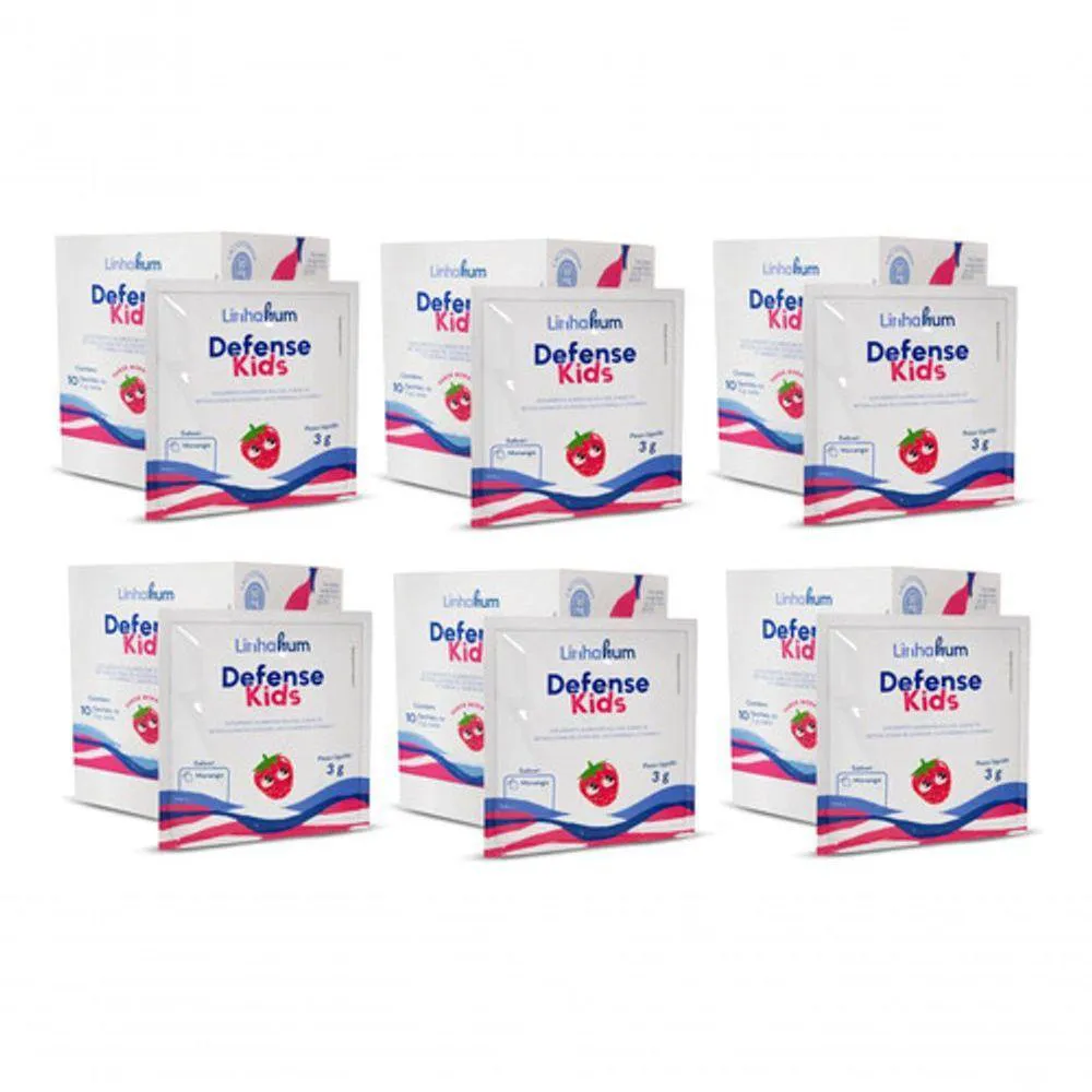 KIT 6 SUPLEMENTO DEFENSE KIDS MORANGO IMUNIDADE LINHAHUM COR INCOLOR