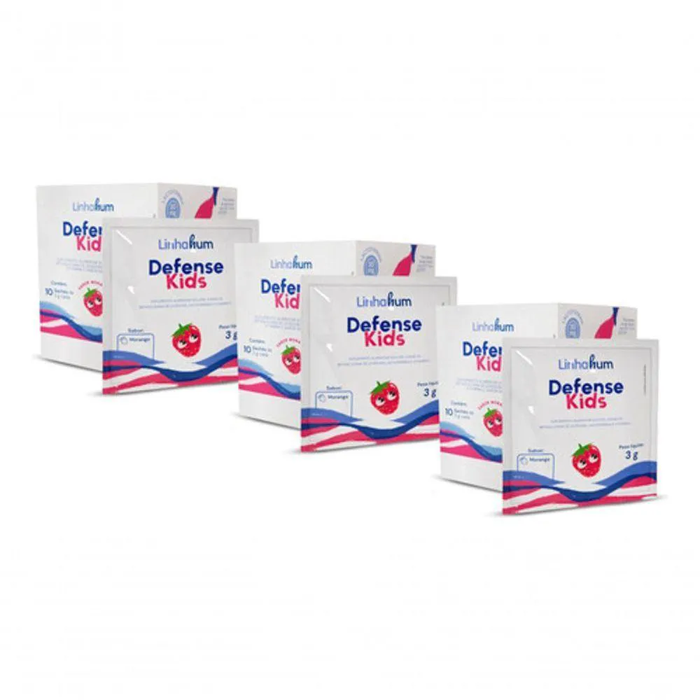 KIT 3 SUPLEMENTO DEFENSE KIDS MORANGO IMUNIDADE LINHAHUM COR INCOLOR