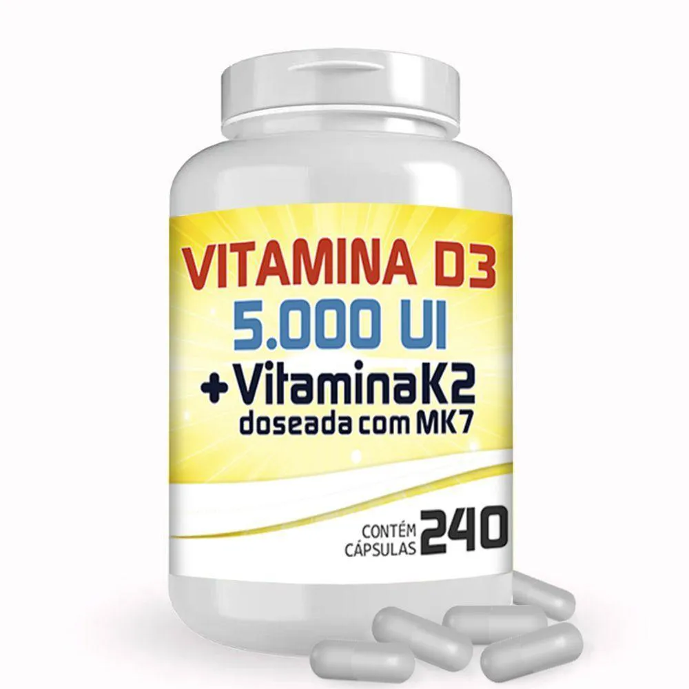 VITAMINA D3 5.000UI + VITAMINA K2 150MCG COM 240 CáPSULAS