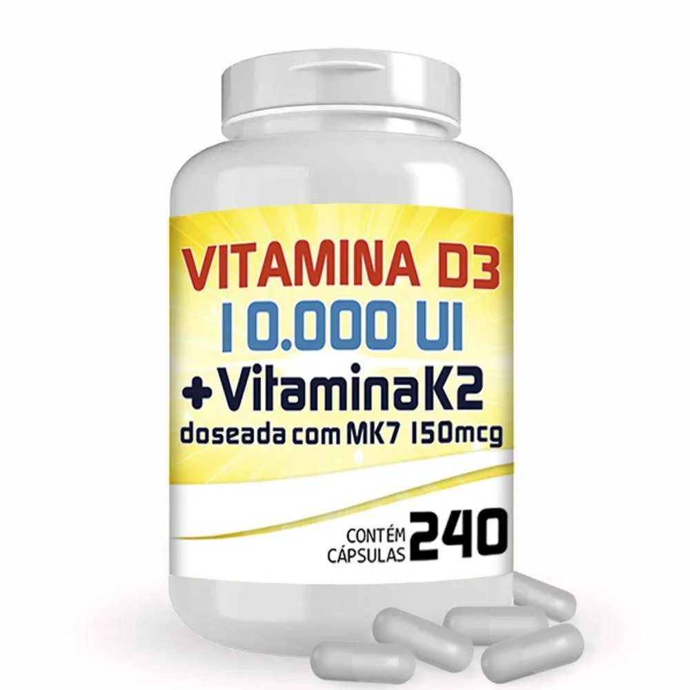 VITAMINA D3 10.000 UI + VITAMINA K2 150MCG COM 240 CáPSULAS