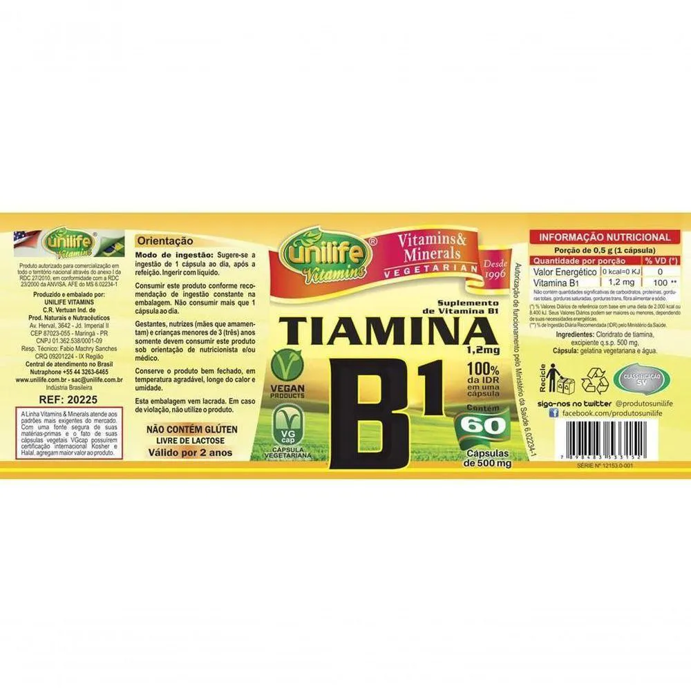 VITAMINA B1 TIAMINA 60CAP