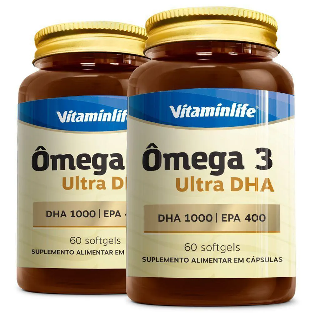 KIT 2 ôMEGA 3 ULTRA DHA 1000 EPA 400 VITAMINLIFE 60 CáPSULAS