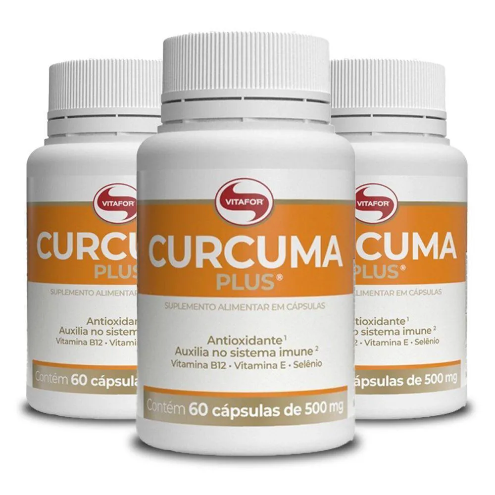 KIT 3 CURCUMA PLUS VITAFOR 500MG 60 CáPSULAS