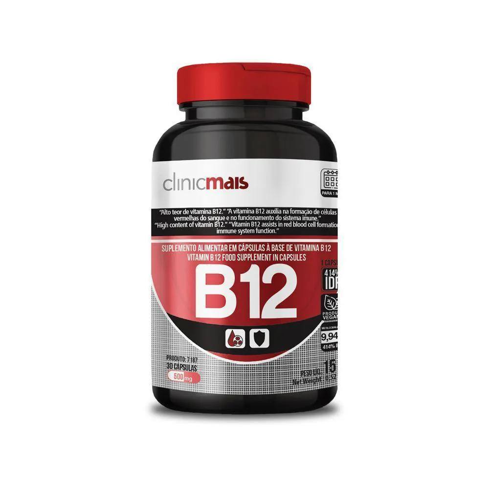 VITAMINA B12 500MG CLINICMAIS 30 CáPSULAS