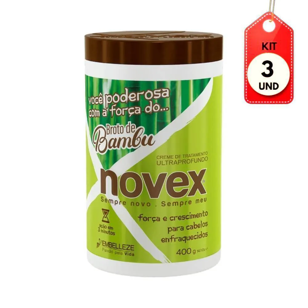 KIT C/03 NOVEX BROTO DE BAMBU CREME DE TRATAMENTO 1KG
