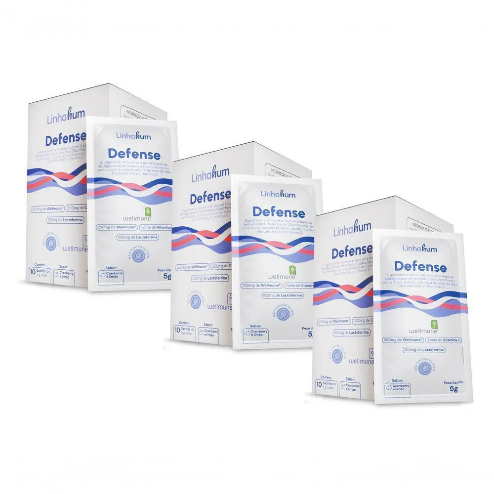 KIT 3 SUPLEMENTO DEFENSE IMUNOESTIMULANTE IMUNIDADE LINHAHUM COR INCOLOR
