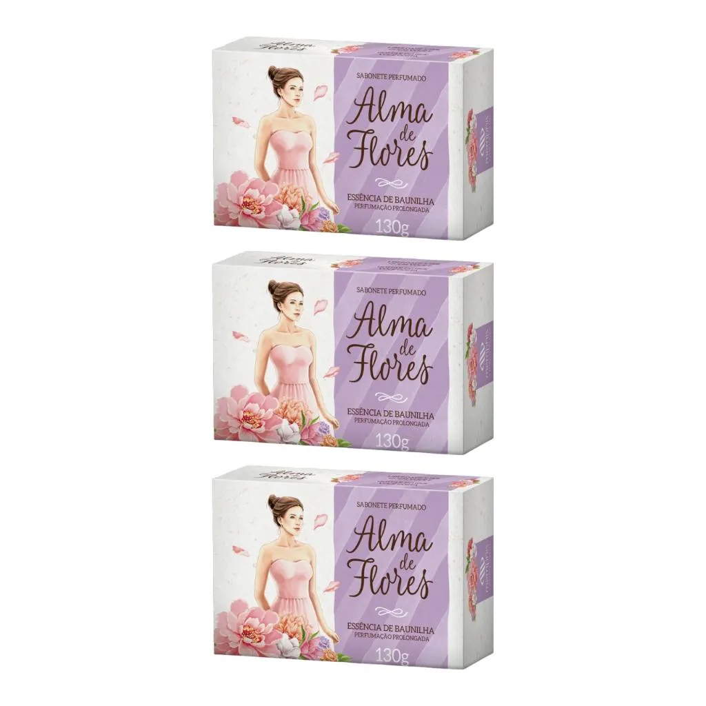 SABONETE ALMA DE FLORES 130G ESSENCIA BAUNILHA-KIT C/3UN
