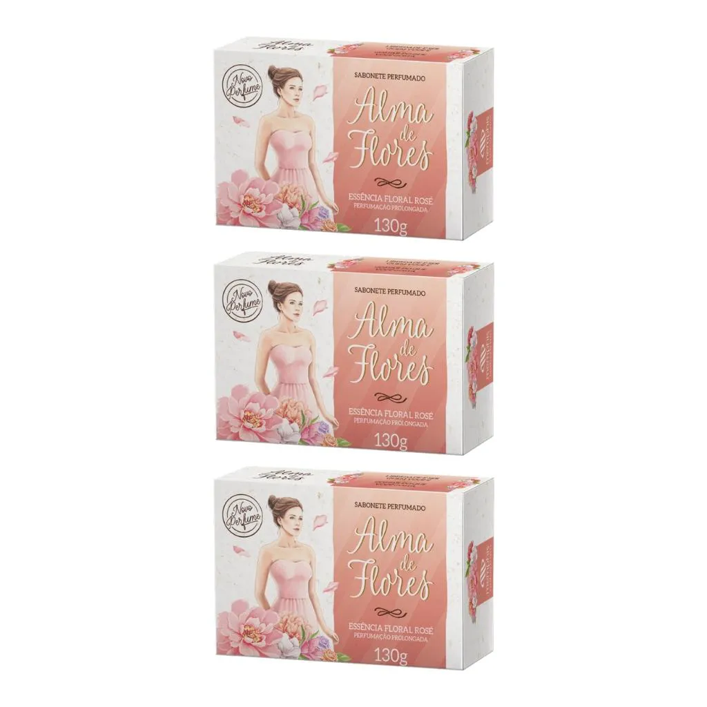 SABONETE ALMA DE FLORES 130G FLORAL ROSE-KIT C/3UN