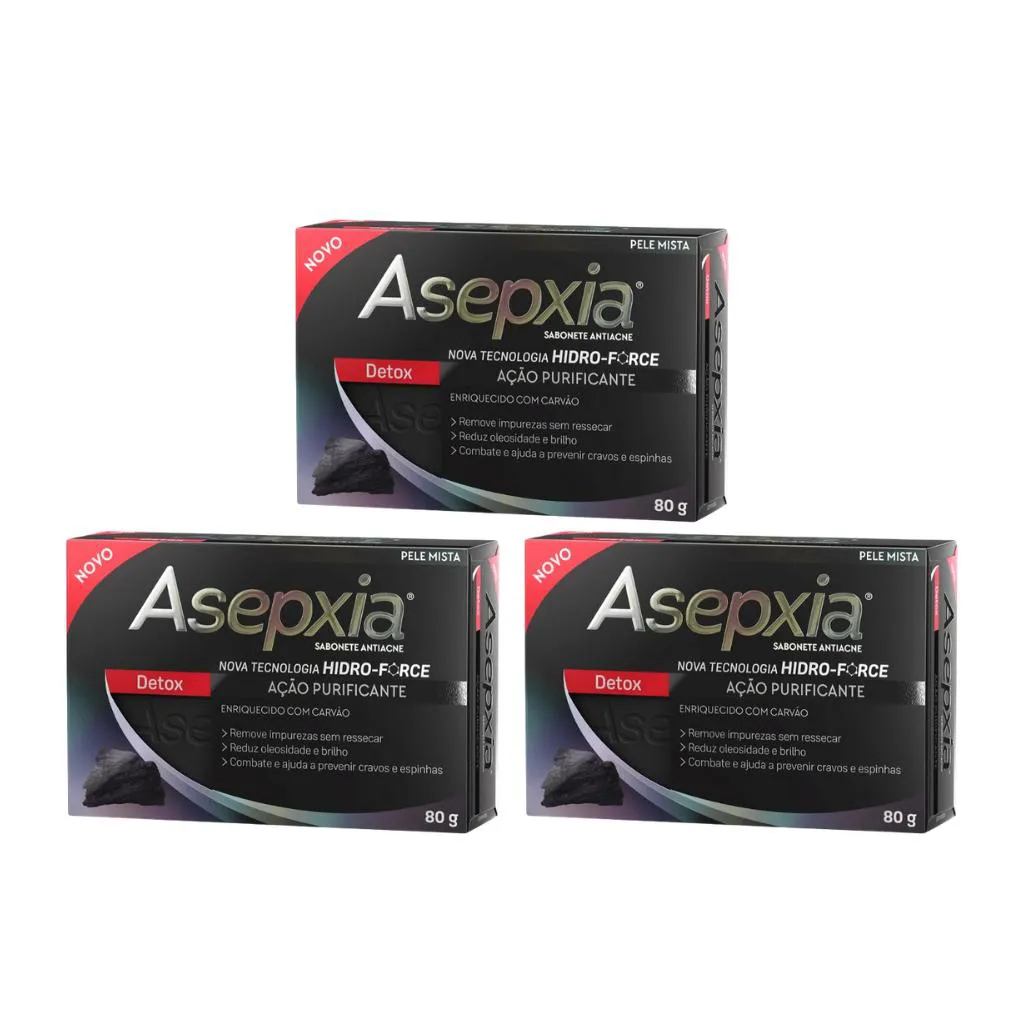 SABONETE ASEPXIA 80G CARVAO - KIT C/ 3UN