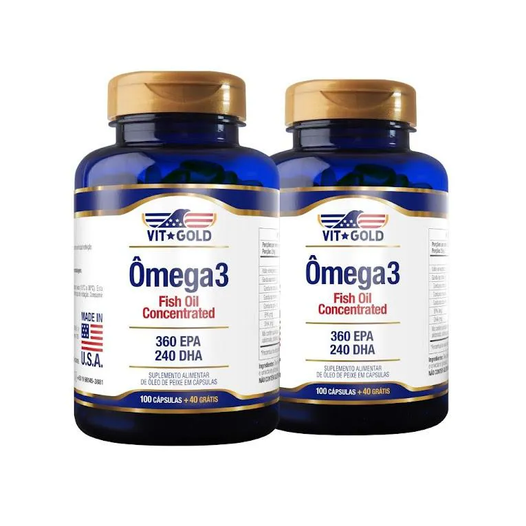 Kit 2x Ômega 3 Fish Oil Óleo de Peixe 1000 Vitgold 100 Cápsulas