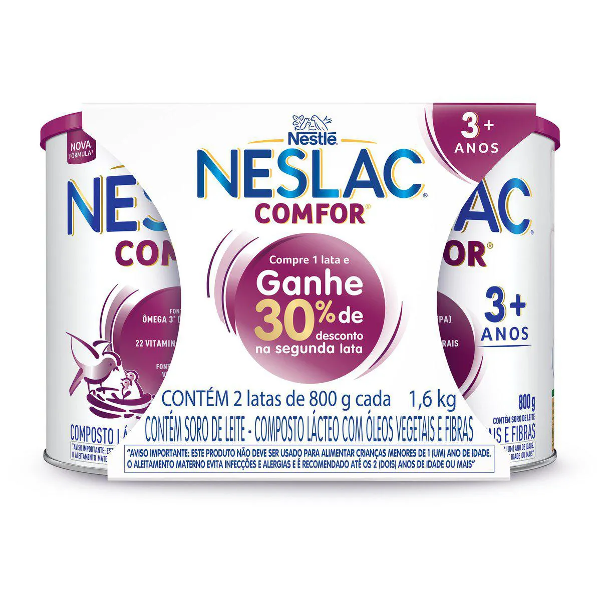 Composto Lácteo Neslac Comfor Nestlé 3 a 5 anos Kit 2 unidades com 800g cada