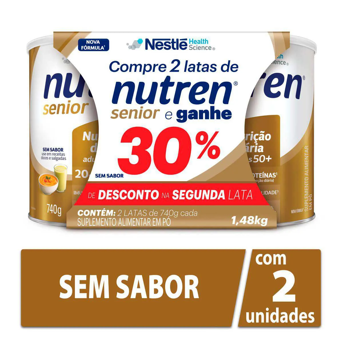 Kit Suplemento Alimentar Nutren Sênior Sem Sabor 740g - 2 unidades