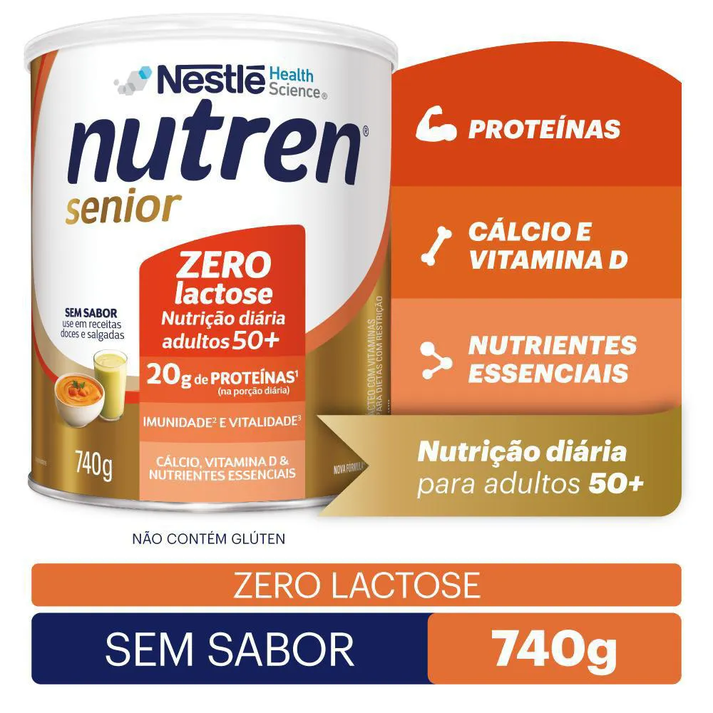 Complemento Alimentar Nutren Senior 50+ Sem Sabor Zero Lactose 740g