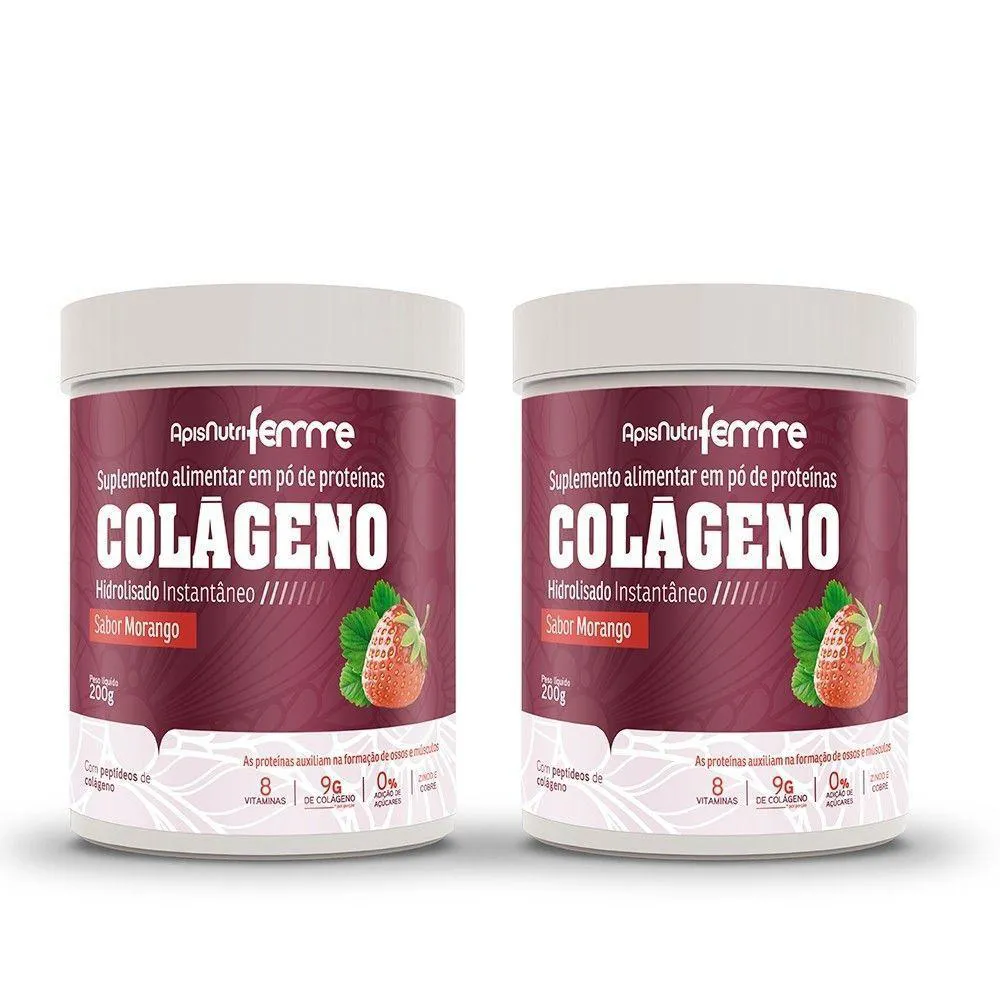 KIT 02-COLáGENO HIDROLISADO -MORANGO 200G INSTANTãNEO