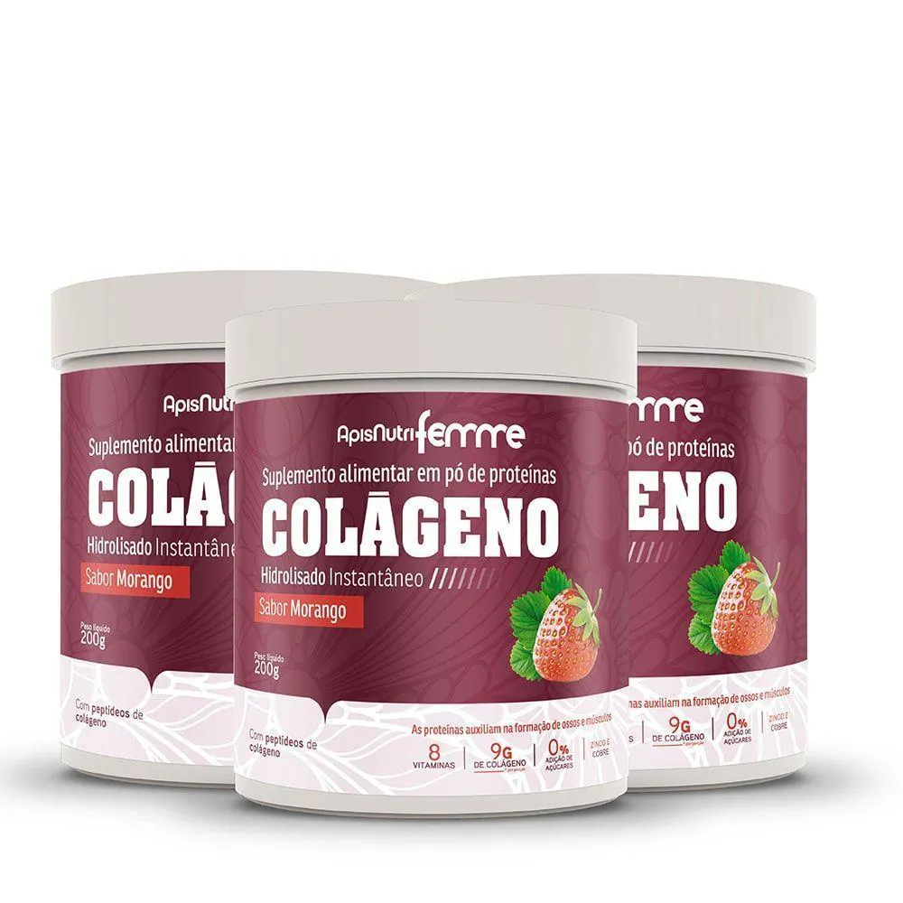 KIT 03-COLáGENO HIDROLISADO -MORANGO 200G INSTANTãNEO