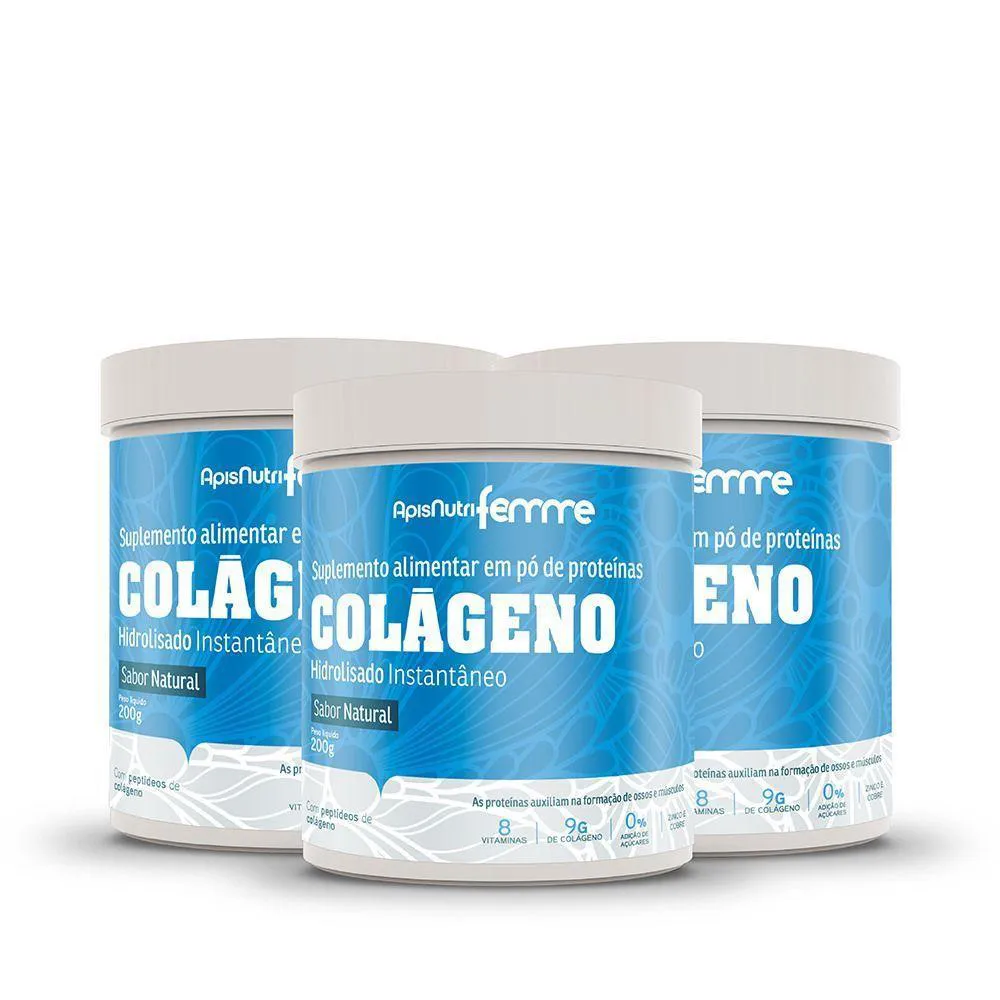 KIT 3-COLáGENO HIDROLISADO -NATURAL 200G INSTANTâNEO