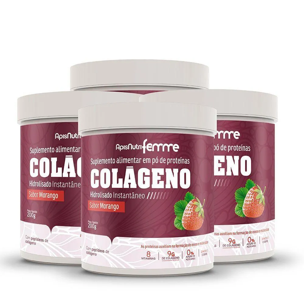 KIT 04 COLáGENO HIDROLISADO BEAUTY COMPLEX-MORANGO 200G