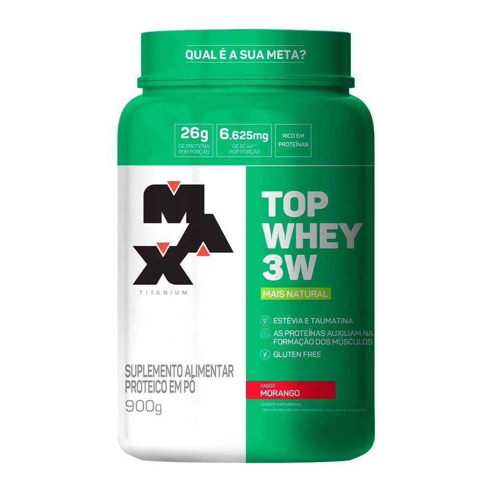 TOP WHEY 3W NATURAL 900GR MORANGO MAX TITANIUM