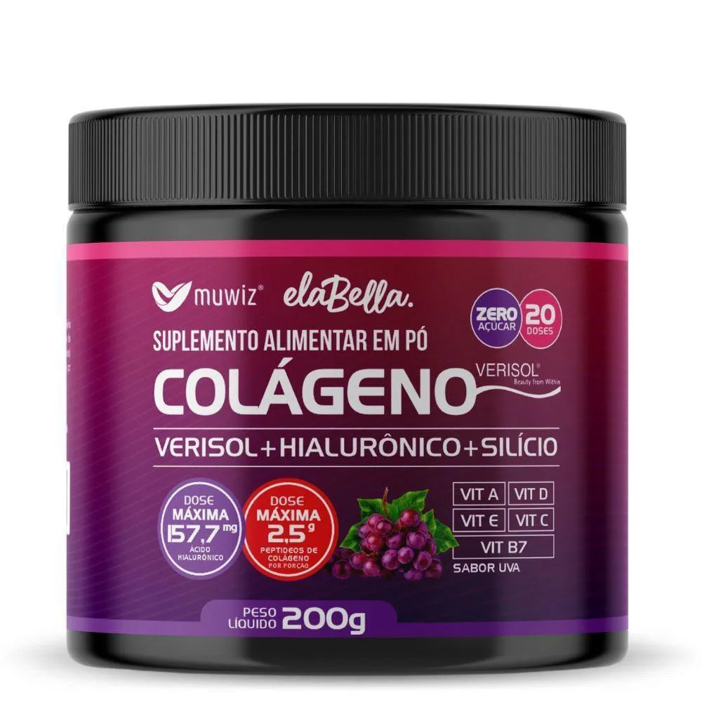 COLáGENO VERISOL COM áCIDO HIALURôNICO 200G SABOR UVA MUWIZ SABOR:UVA