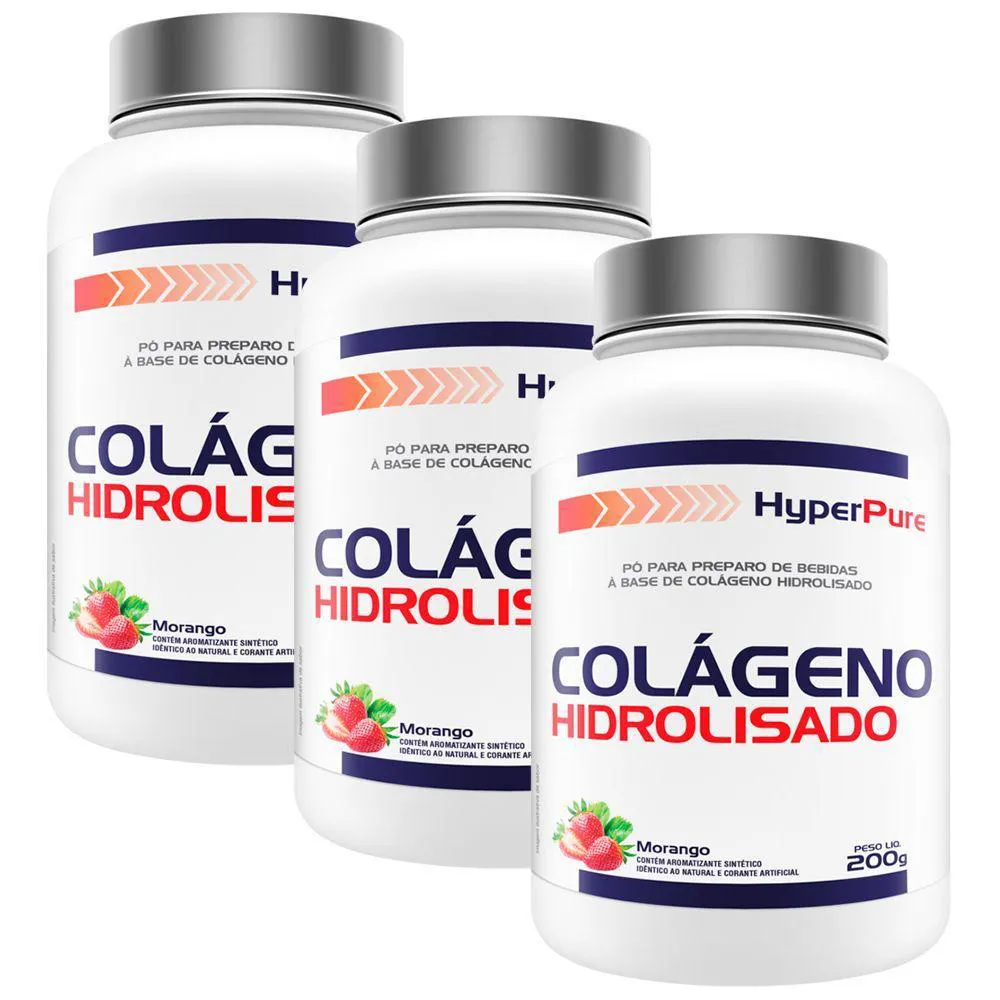 KIT 3X COLáGENO ANTICEL 200G MORANGO HYPERPURE